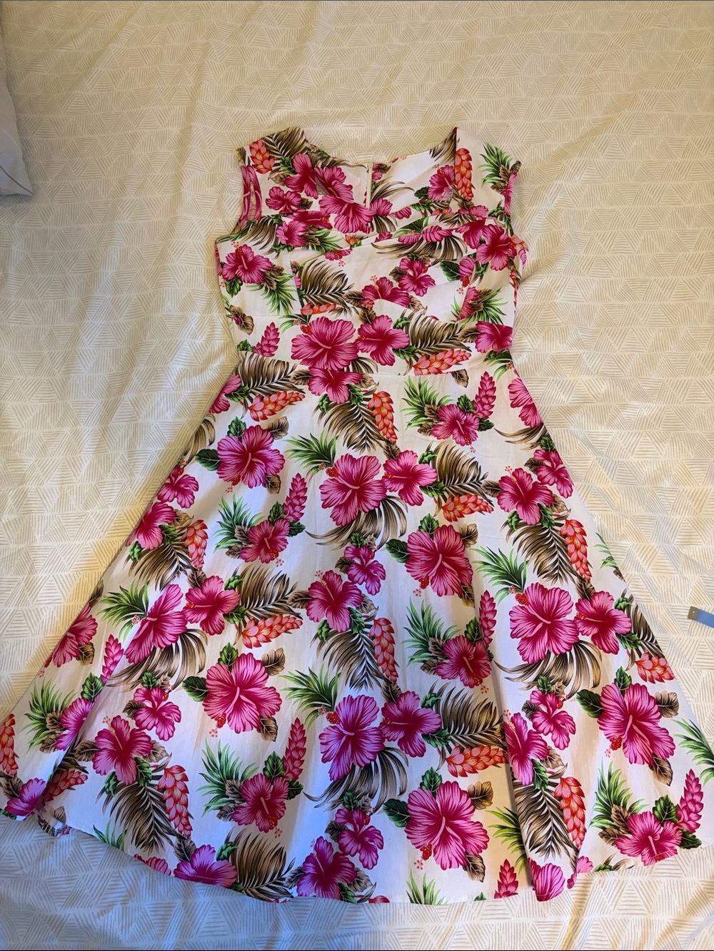 Tropical Floral Print dress Pink and cream